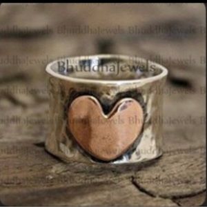 Sterling Silver Copper BOHO Heart Wide Band Ring 7-2/2 NEW